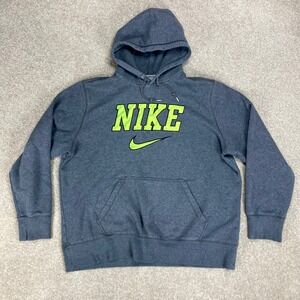 Vintage Y2K Nike Pullover Hoodie Mens XL Gray Neon Green Swoosh Logo  Loungewear